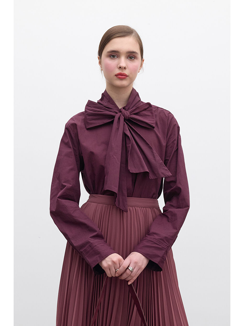 Fular Detaylı Premıum Gömlek Bordo