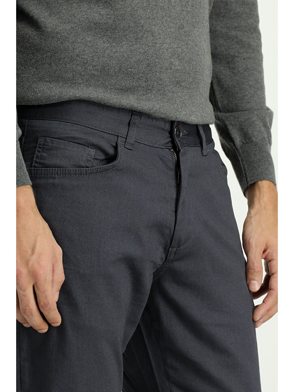 Gri Regular Fit Elastanlı Kanvas / Chino Pantolon-3
