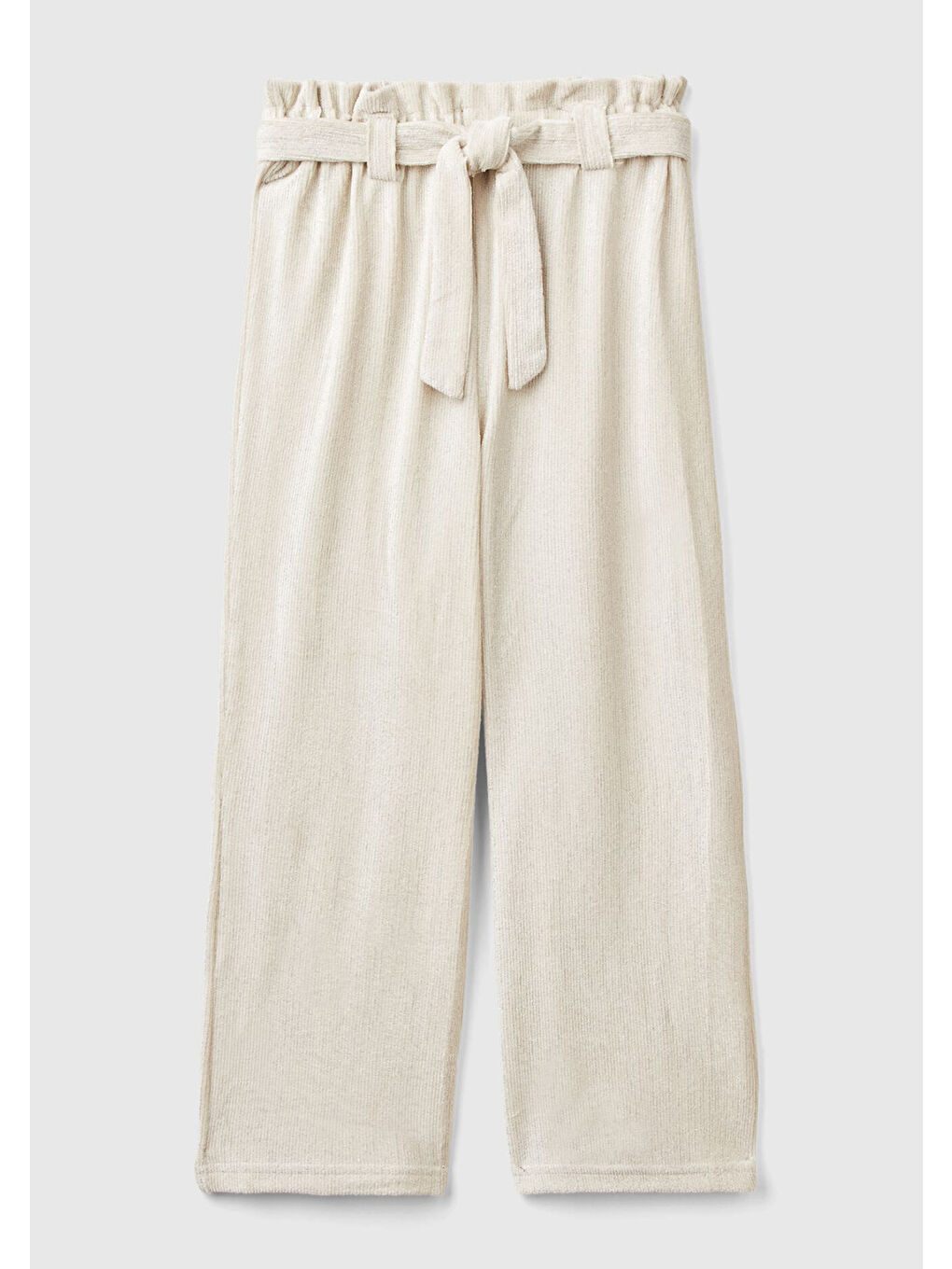 Ekru Kız Çocuk Krem Beli Fırfırlı Kuşaklı Geniş Paça Eşofman Altı