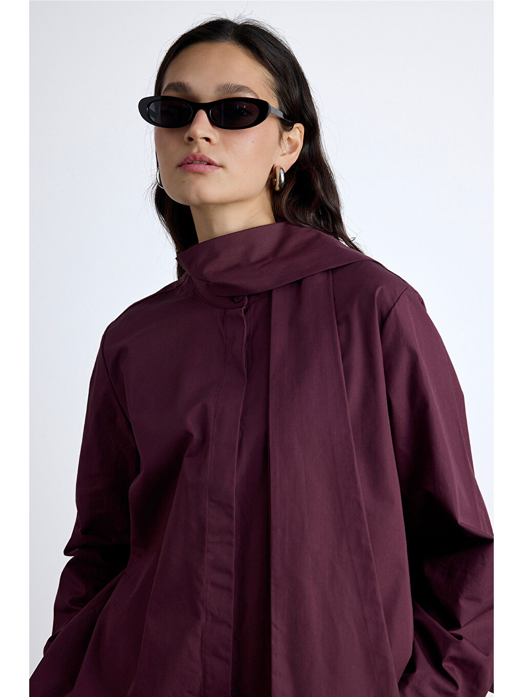 Fular Detaylı Premıum Gömlek Bordo-4