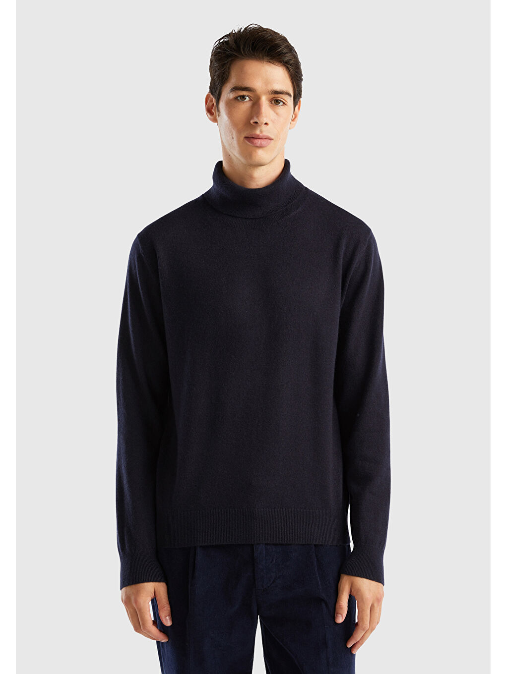 Erkek Lacivert %100 Kaşmir Boğazlı Yaka Kazak