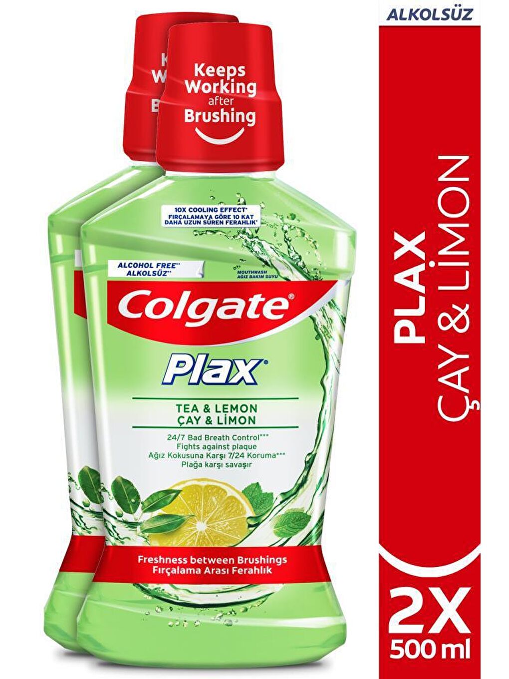 Colgate Yeşil Plax Çay ve Limon Plağa Karşı Ağız Bakım Suyu 500 ml x 2 Adet