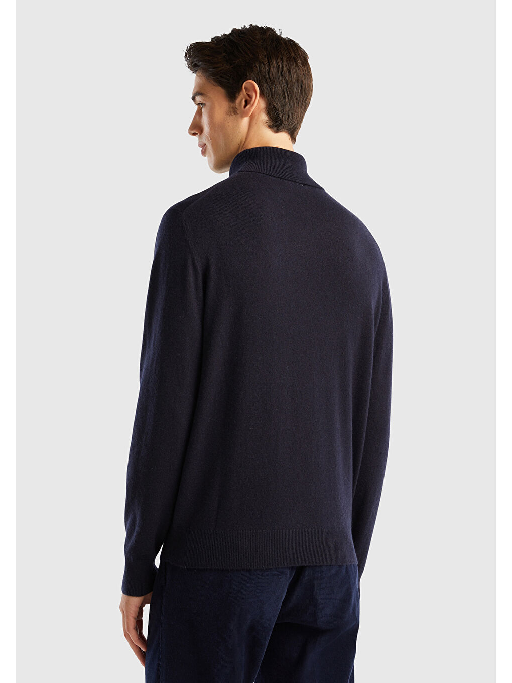 Erkek Lacivert %100 Kaşmir Boğazlı Yaka Kazak-2