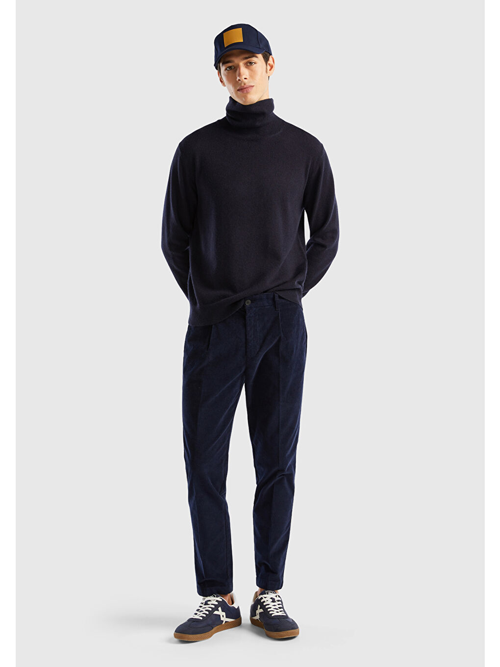 Erkek Lacivert %100 Kaşmir Boğazlı Yaka Kazak-4