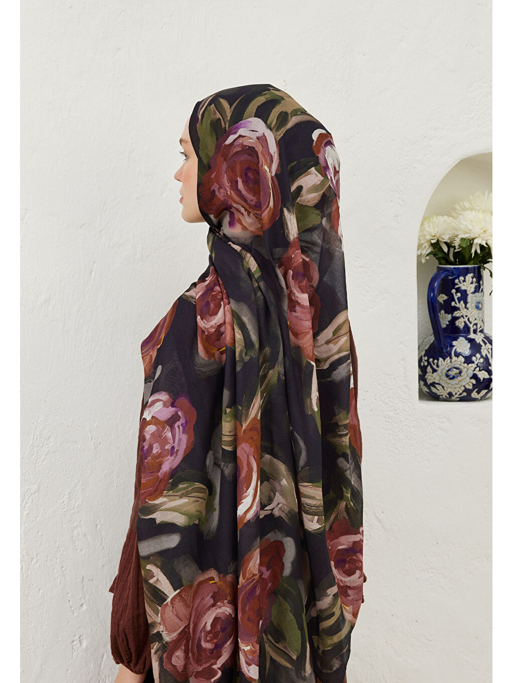 Pembe Summer Rose Desen Rami Şal Gülkurusu-2