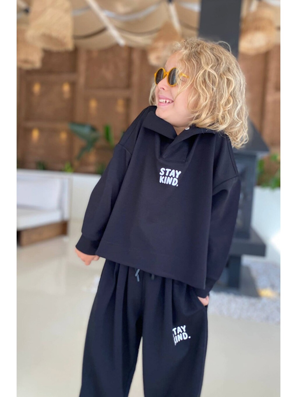 Lacivert Unisex Çocuk Premium Kumaş Dik Yaka Salaş Alt Üst Eşofman Takımı-2