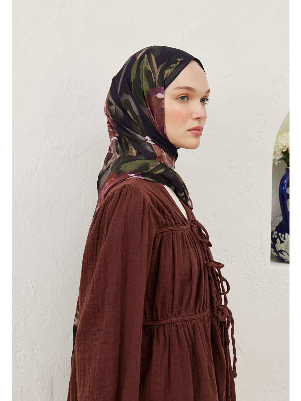 Pembe Summer Rose Desen Rami Şal Gülkurusu-3