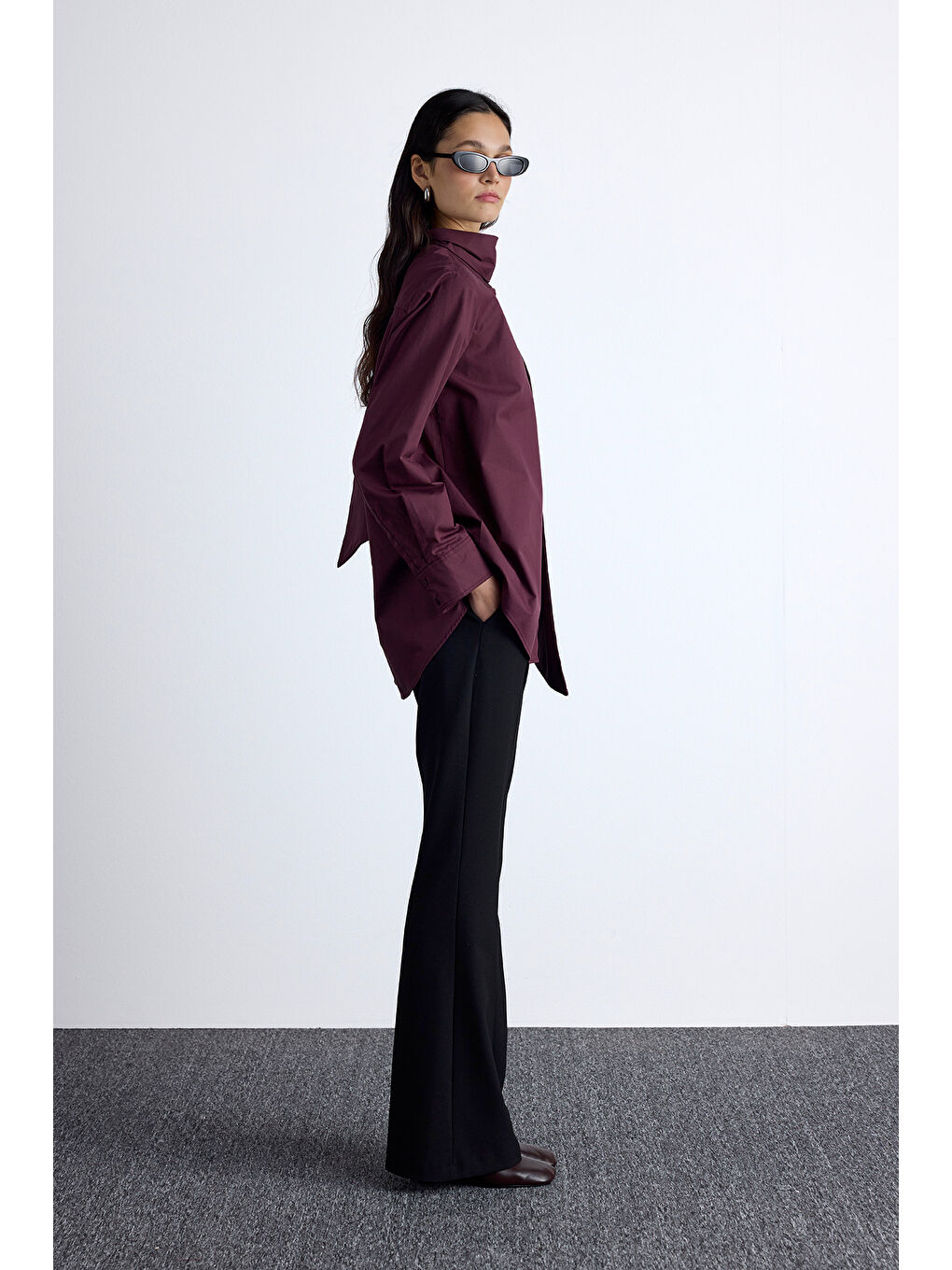 Fular Detaylı Premıum Gömlek Bordo-6