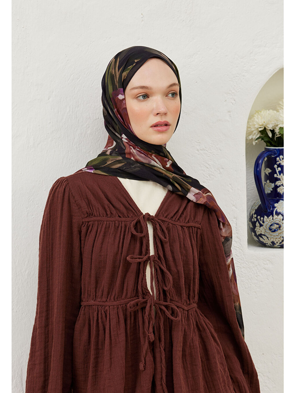 Pembe Summer Rose Desen Rami Şal Gülkurusu-4