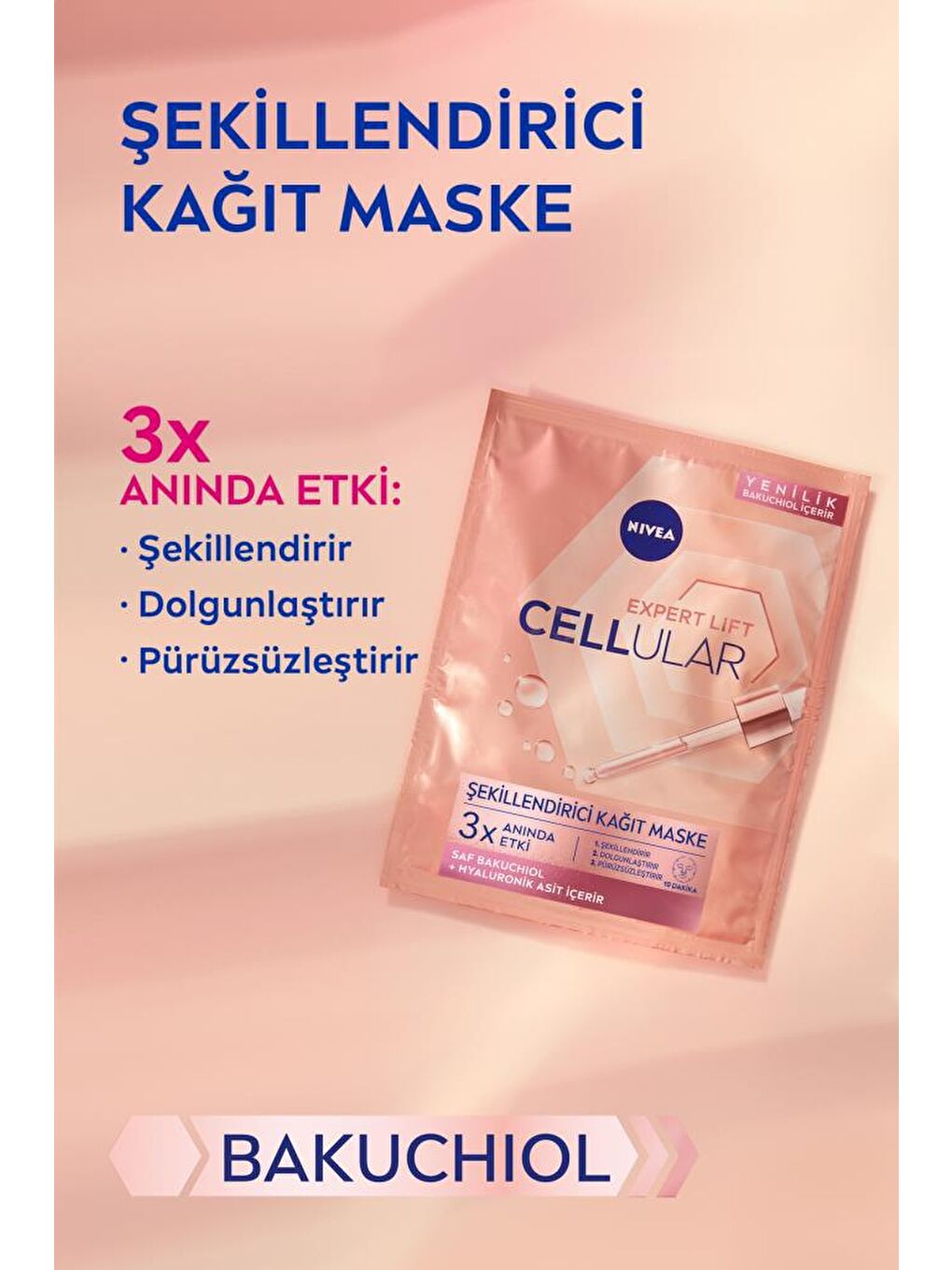 NIVEA Şeffaf Cellular Expert Lift Şekillendirici Kağıt Yüz Maskesi 1 Adetx3, Saf Bakuchiol, Hyaluronik Asit - 1