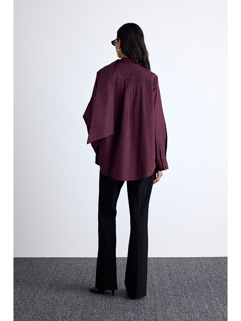 Fular Detaylı Premıum Gömlek Bordo-7