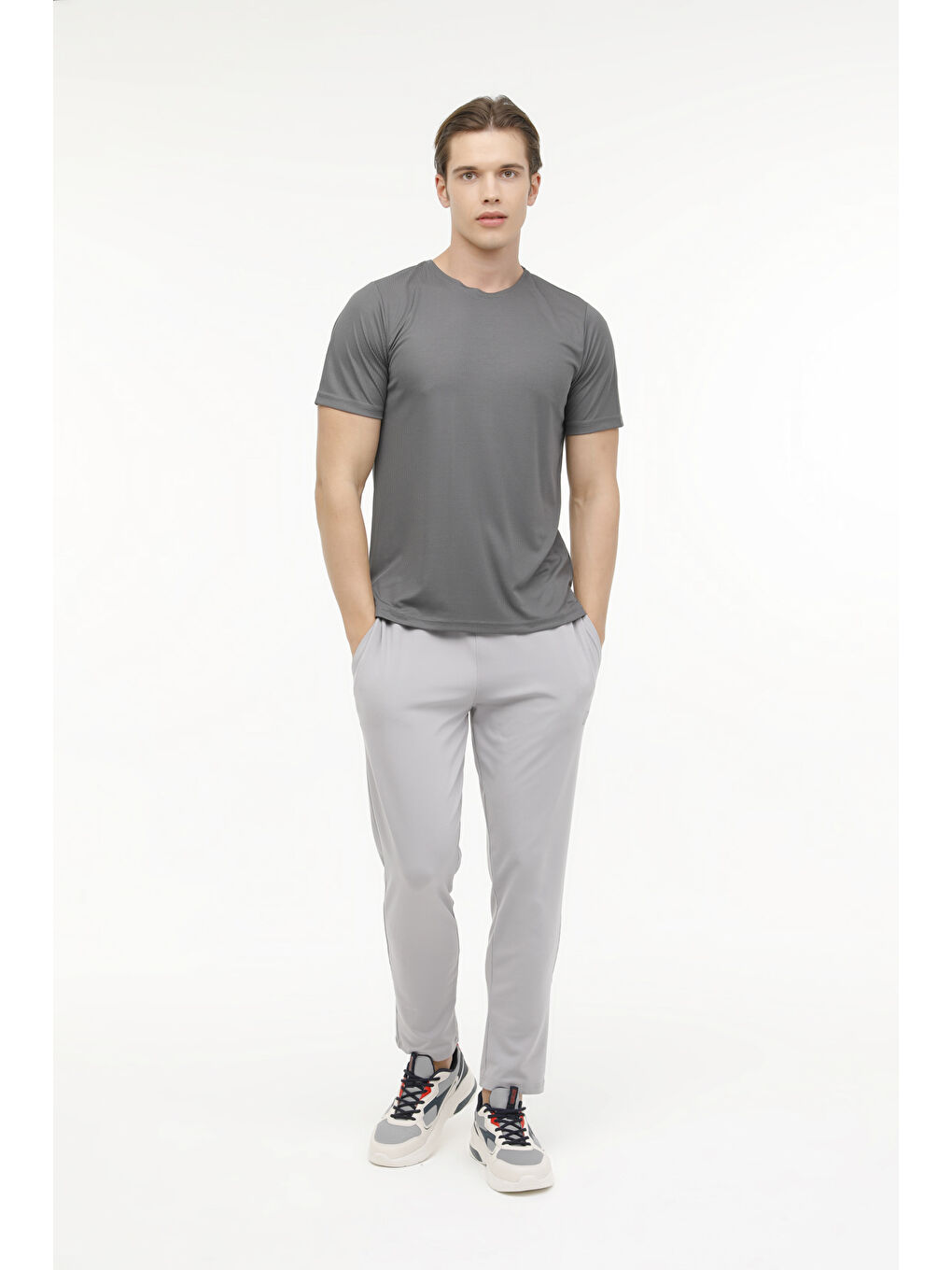 Gri MB 11BS106 4FX Antrasit Erkek Kısa Kol Tişört-2