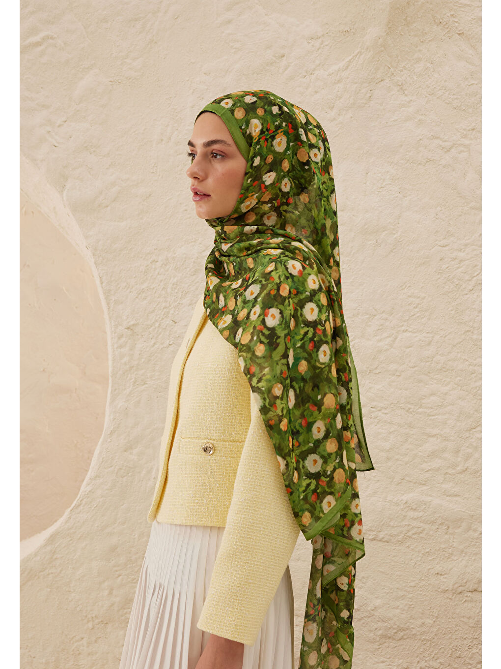 Yeşil Agnes Desen Rami Şal Orman-1