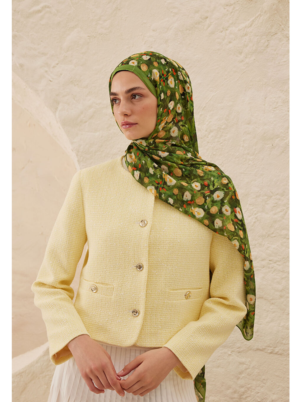 Yeşil Agnes Desen Rami Şal Orman-2