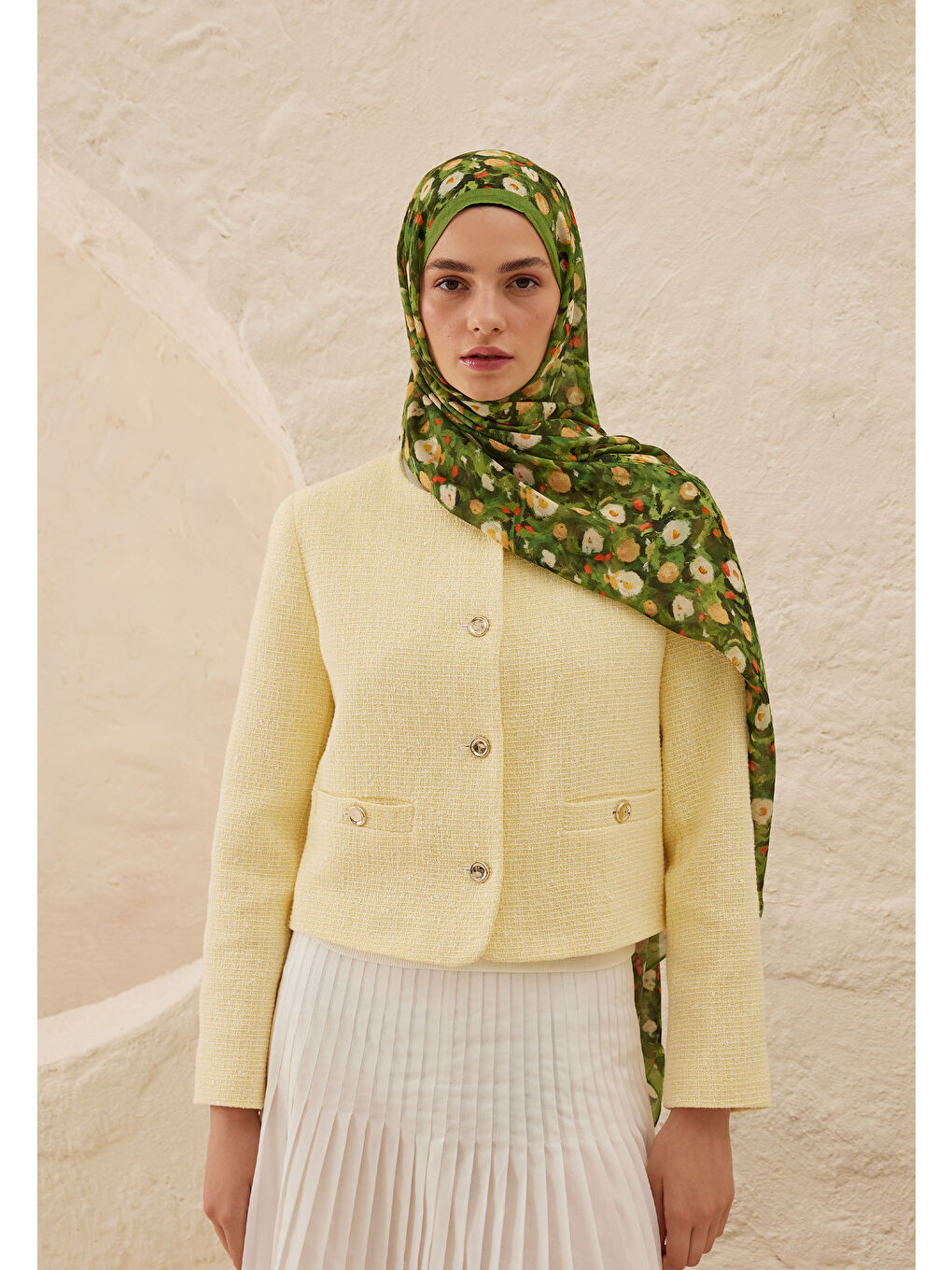 Yeşil Agnes Desen Rami Şal Orman-3