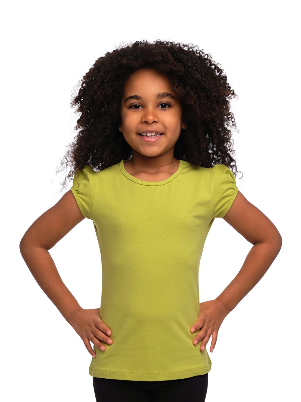 Yağ Yeşili Kız Çocuk Kısa Kollu Basıc Tişört
