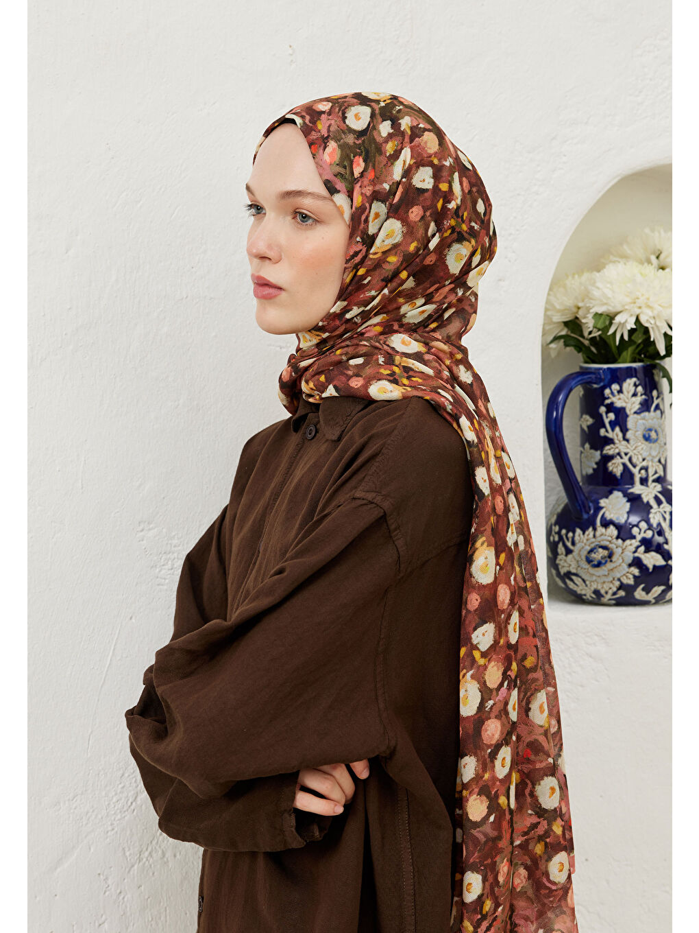 Pembe Agnes Desen Rami Şal Gülkurusu-4