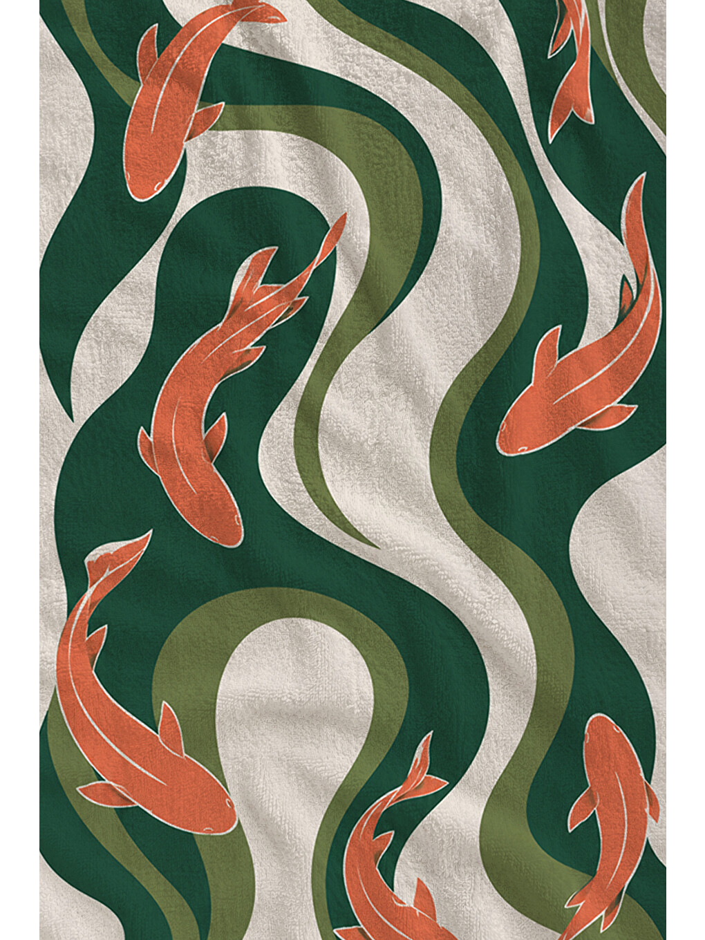Retro Yeşil Mercan Flamingo Dalgalı Desenli 70x150 Plaj Havlusu - Dijital Baskılı Banyo Havlusu-2