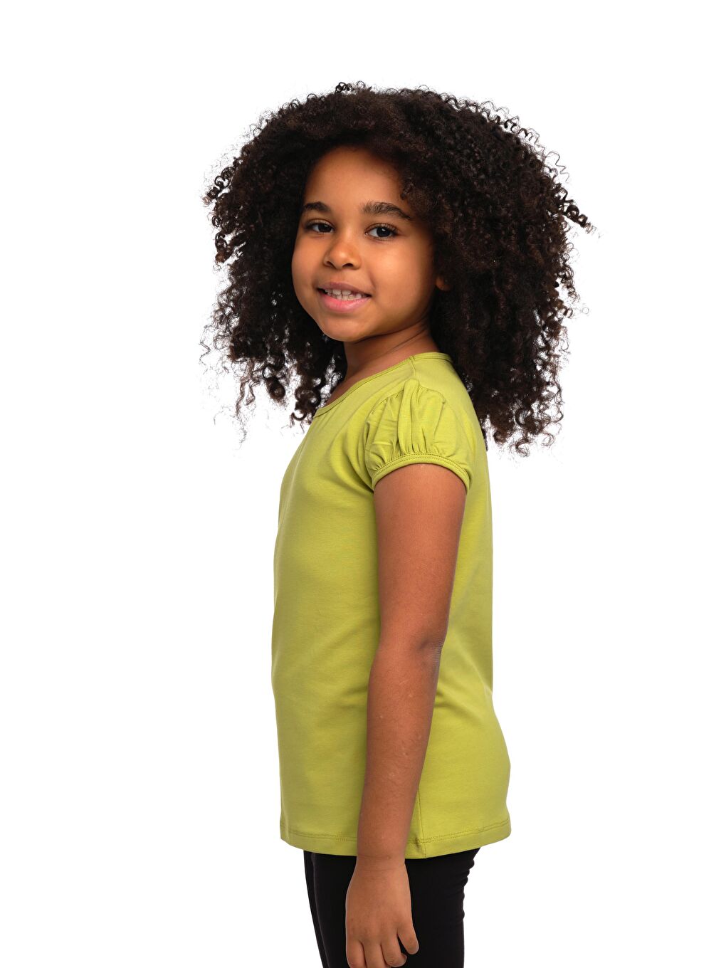 Yağ Yeşili Kız Çocuk Kısa Kollu Basıc Tişört-1
