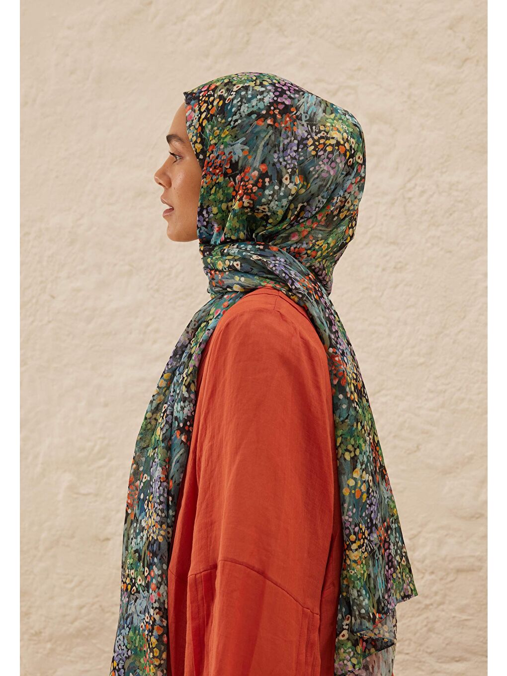 Tıny Bouquet Desen Rami Şal Siyah-3