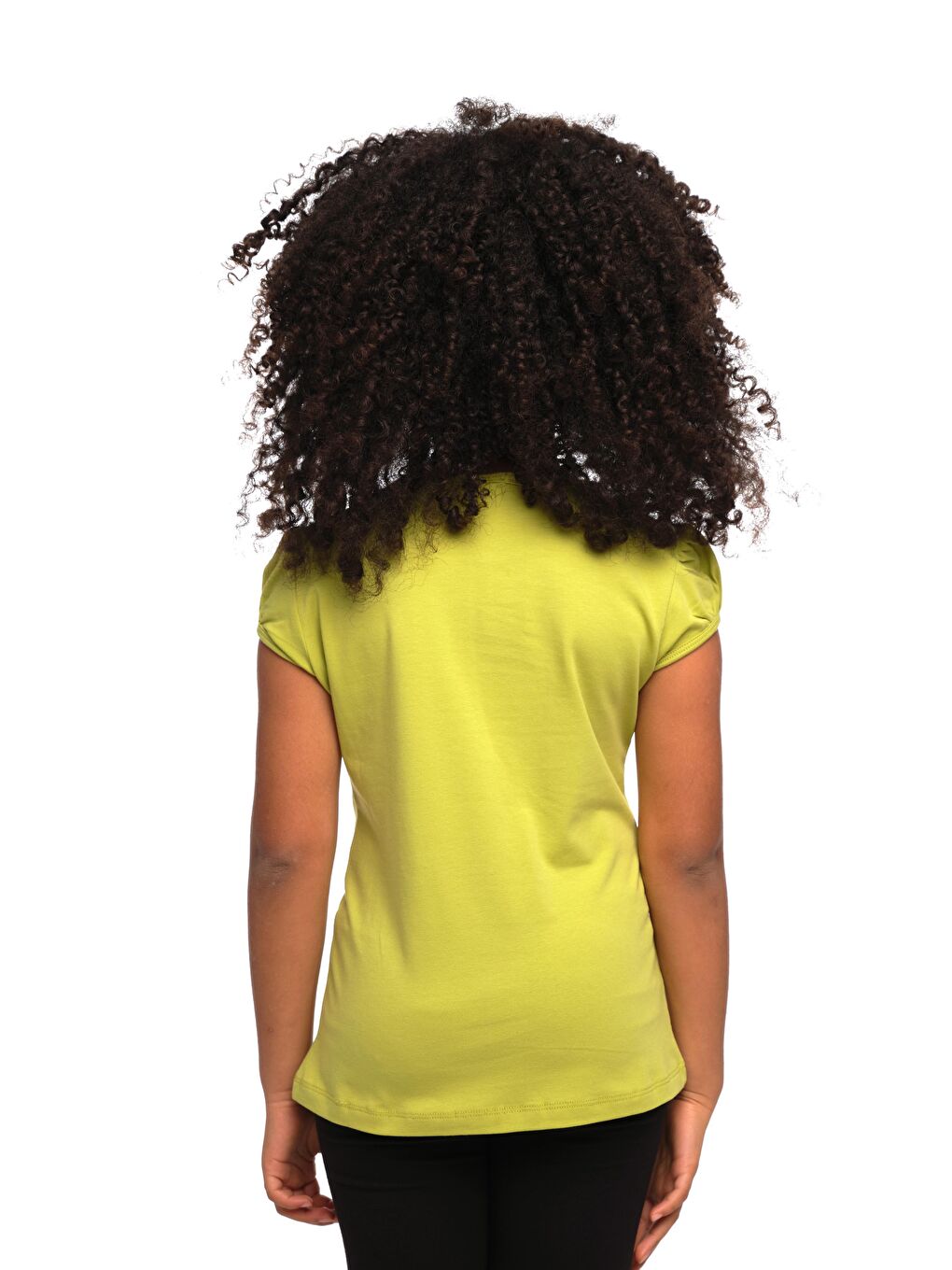 Yağ Yeşili Kız Çocuk Kısa Kollu Basıc Tişört-2