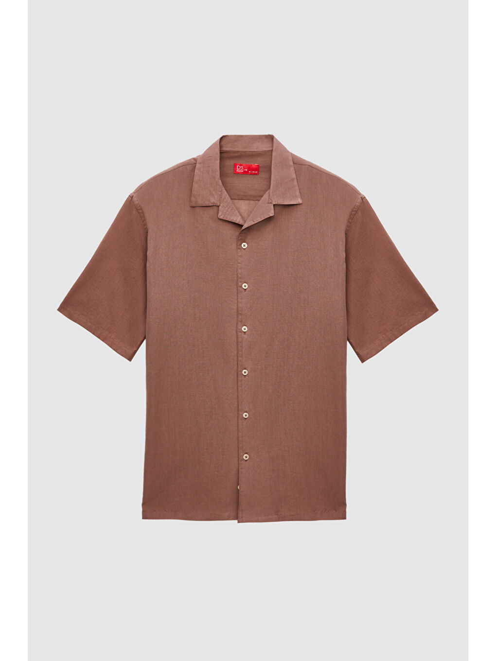 Ds Damat Relaxed Kahverengi Düz Pamuklu Keten Görünümlü İzci Yaka Yazlık Gömlek-4