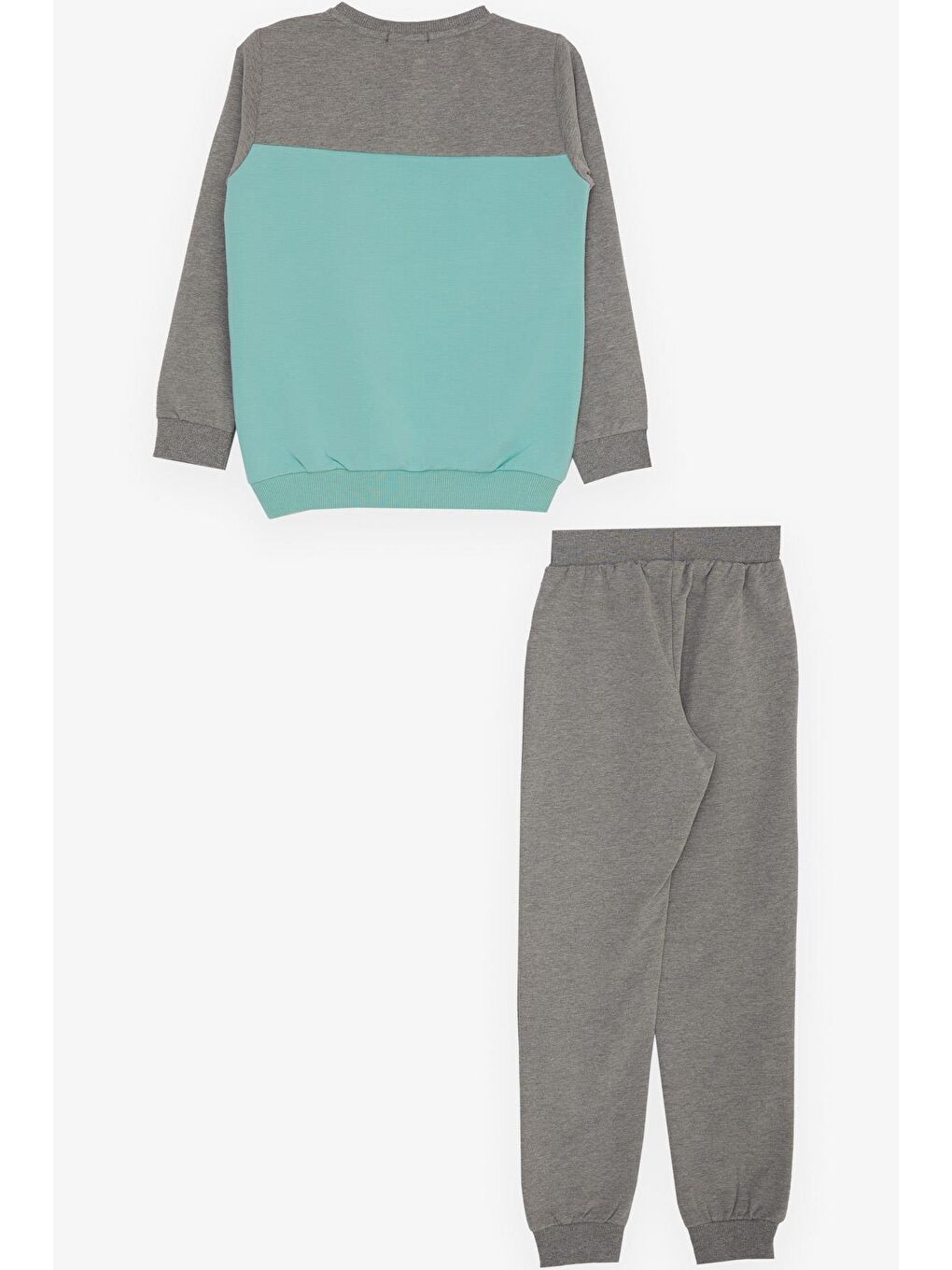 Turkuaz Erkek Çocuk Eşofman Takım Yazı Baskılı Su Yeşili (7-12 Yaş)-1