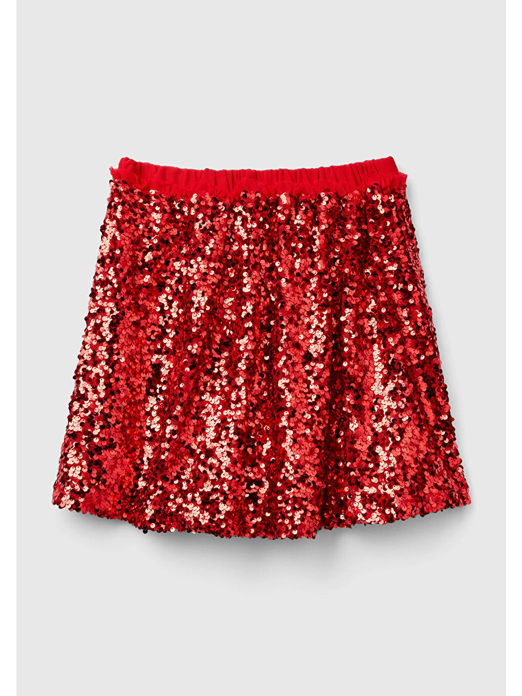 Kız Çocuk Kırmızı Desenli Beli Lastikli Fırfır Detaylı Kısa Etek