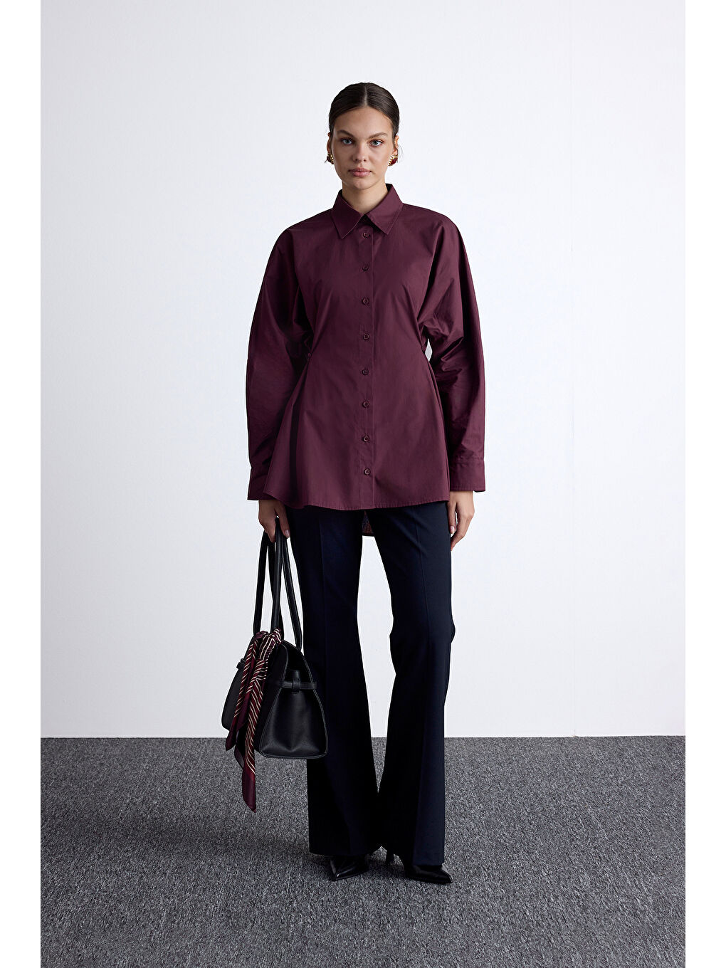 Bel Ayarlamalı Gömlek Bordo-3