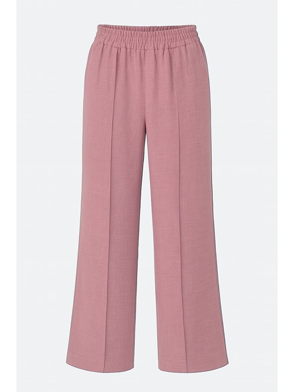 Keten Dokulu Beli Lastikli Pudra Pembe Bol Kesim Pantolon-4