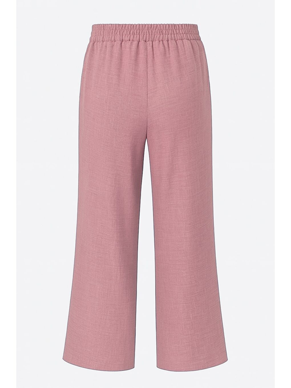 Keten Dokulu Beli Lastikli Pudra Pembe Bol Kesim Pantolon-5