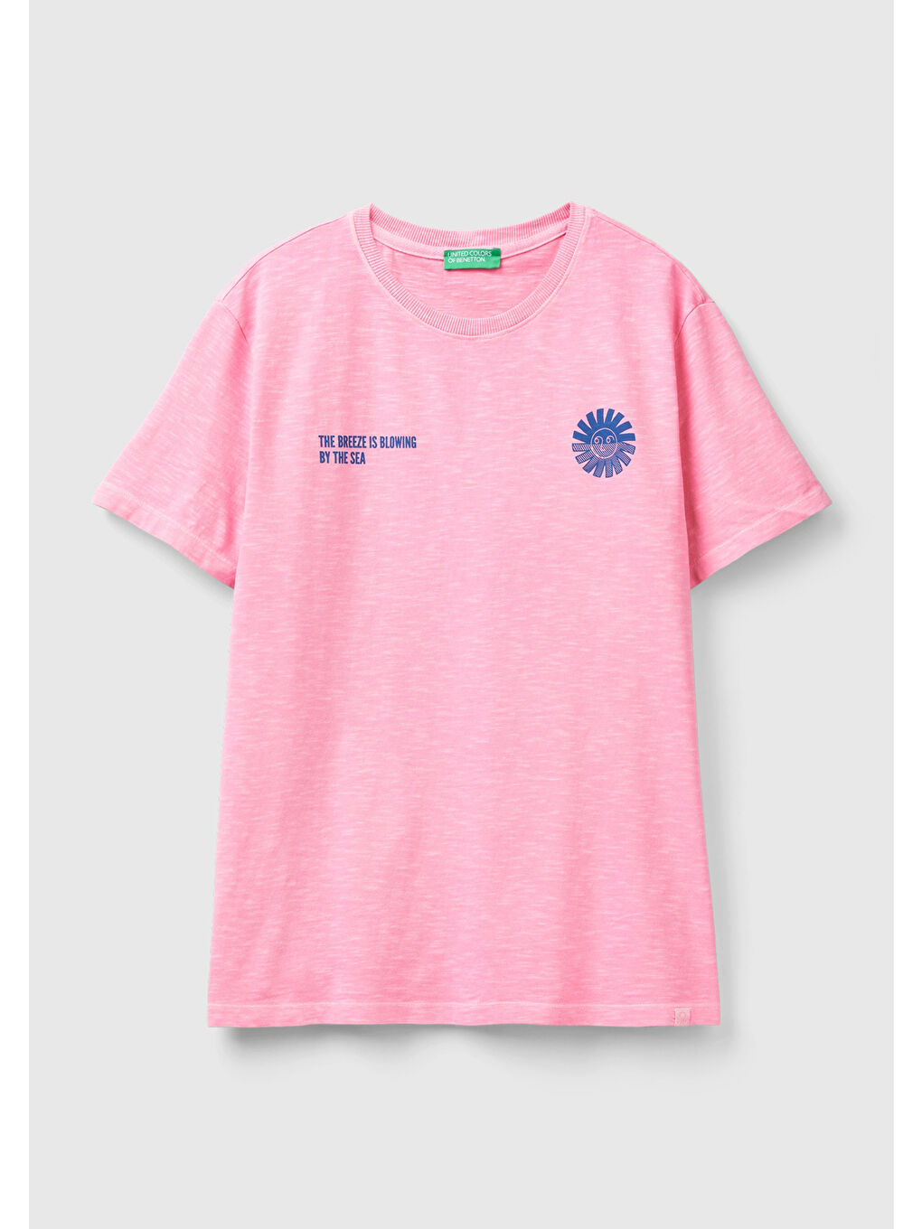 United Colors Of Benetton Erkek Pembe %100 Pamuk Önü ve Arkası Grafik Baskılı Bisiklet Yaka T-Shirt - 1