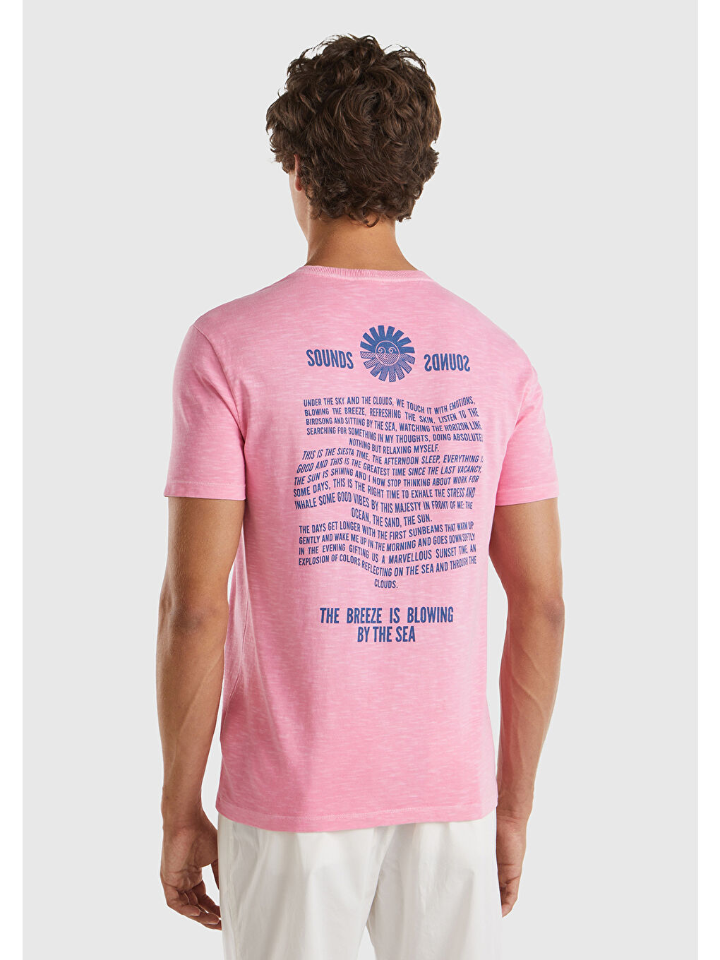 United Colors Of Benetton Erkek Pembe %100 Pamuk Önü ve Arkası Grafik Baskılı Bisiklet Yaka T-Shirt - 2