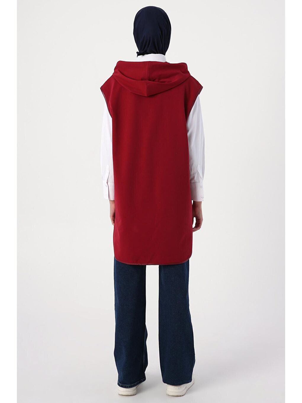 Koyu Bordo Yarım Patlı Kapüşonlu Örme Süveter-3