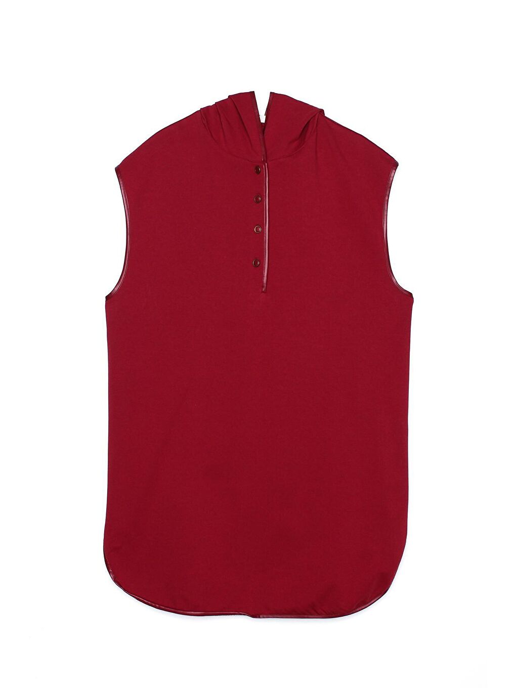 Koyu Bordo Yarım Patlı Kapüşonlu Örme Süveter-4