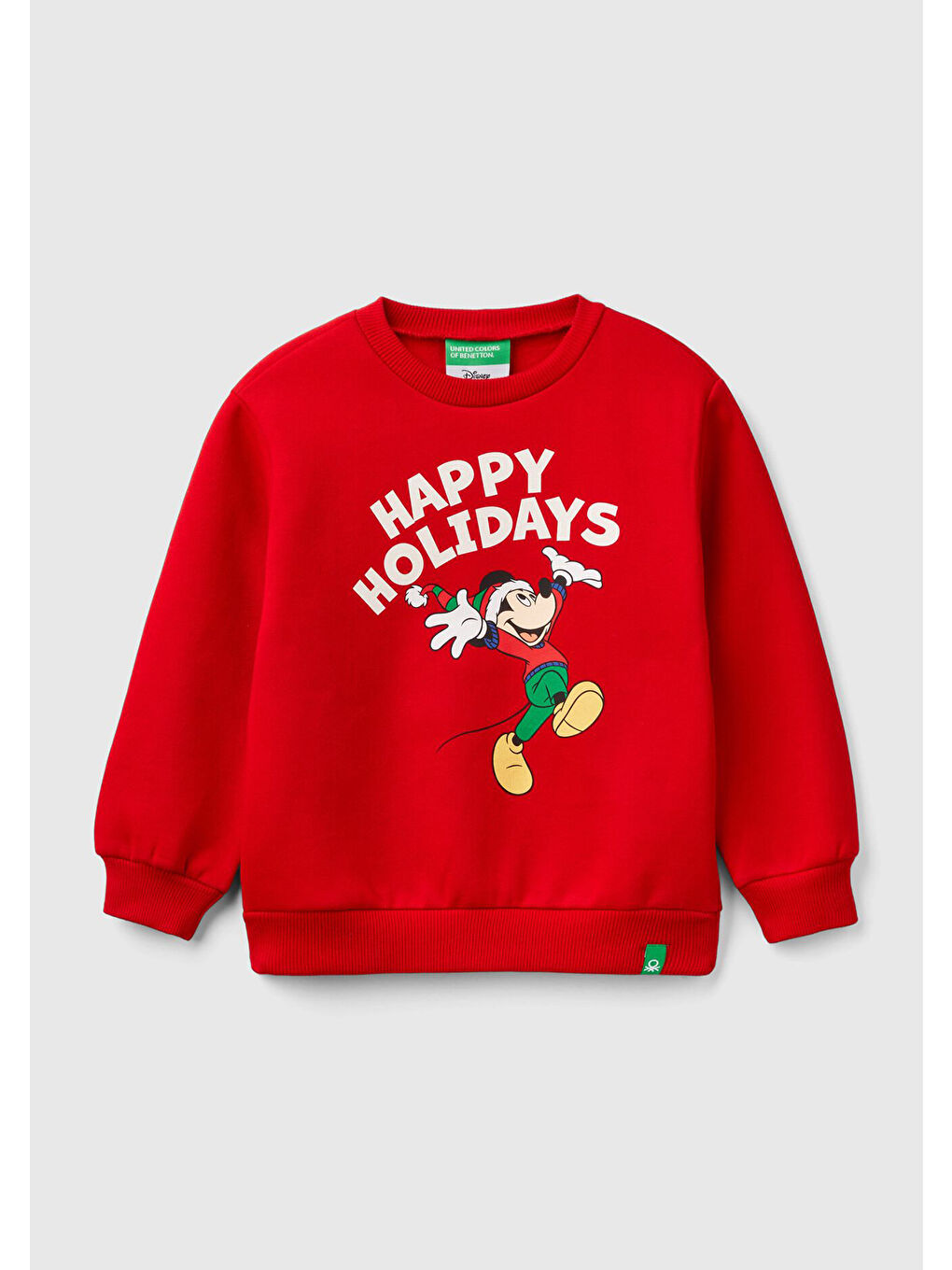 Erkek Çocuk Kırmızı Etek Ucu Logolu Mickey Mouse Baskılı Bisiklet Yaka Sweatshirt