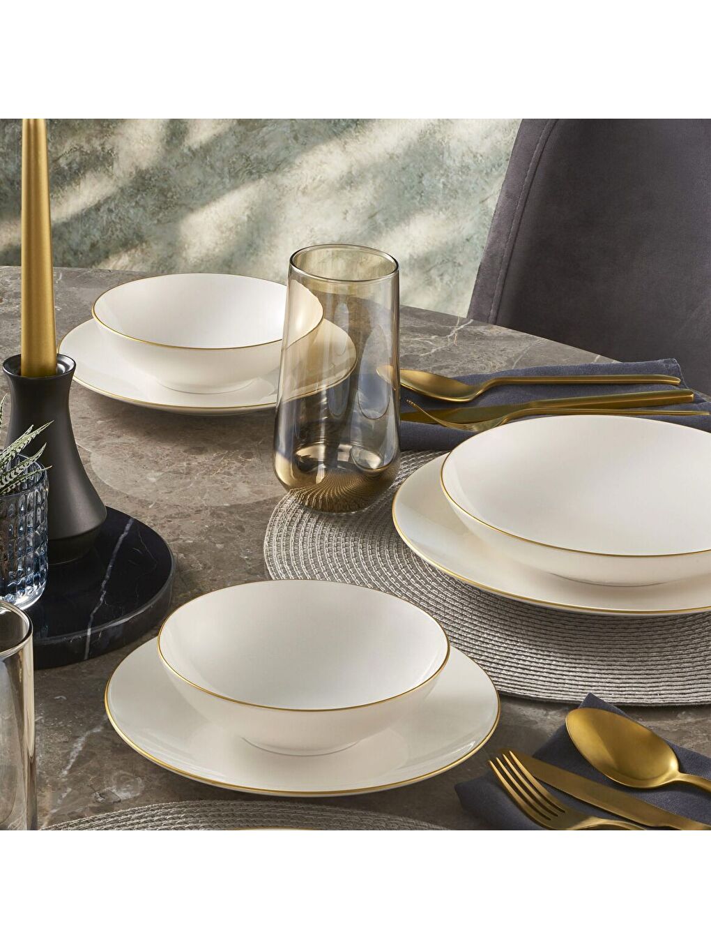 Ekru Camelia 6 Kişilik 24 Parça Yemek Takımı Mat Gold