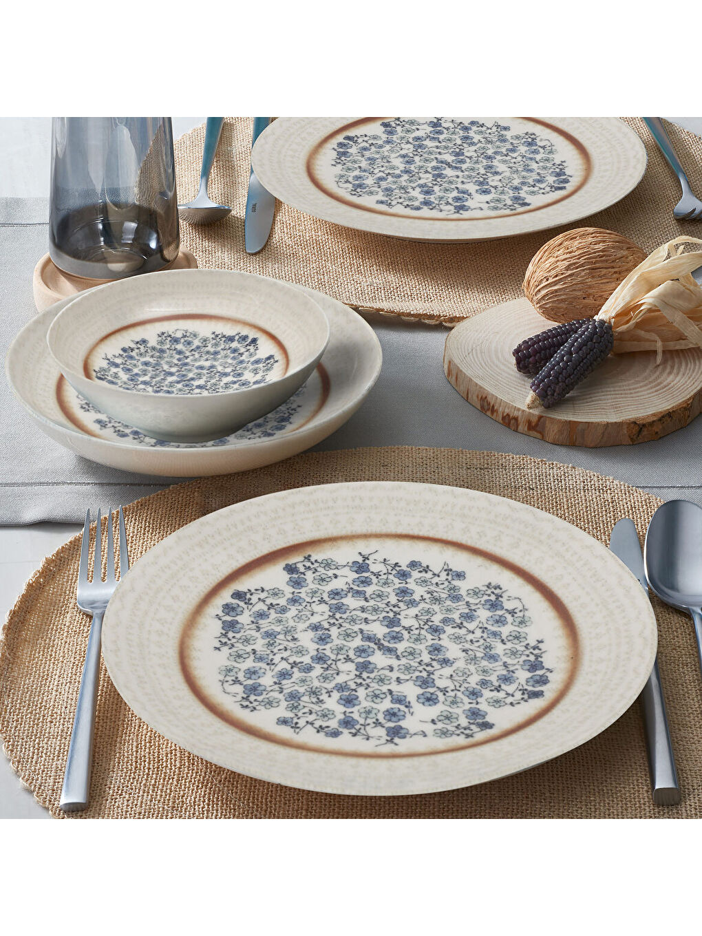 Ekru Camelia 24 Parça 6 Kişilik Bone Yemek Takımı - 22153