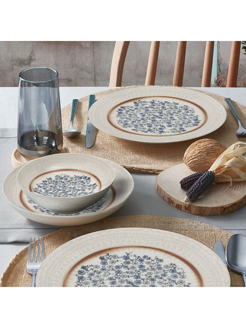 Ekru Camelia 24 Parça 6 Kişilik Bone Yemek Takımı - 22153-2