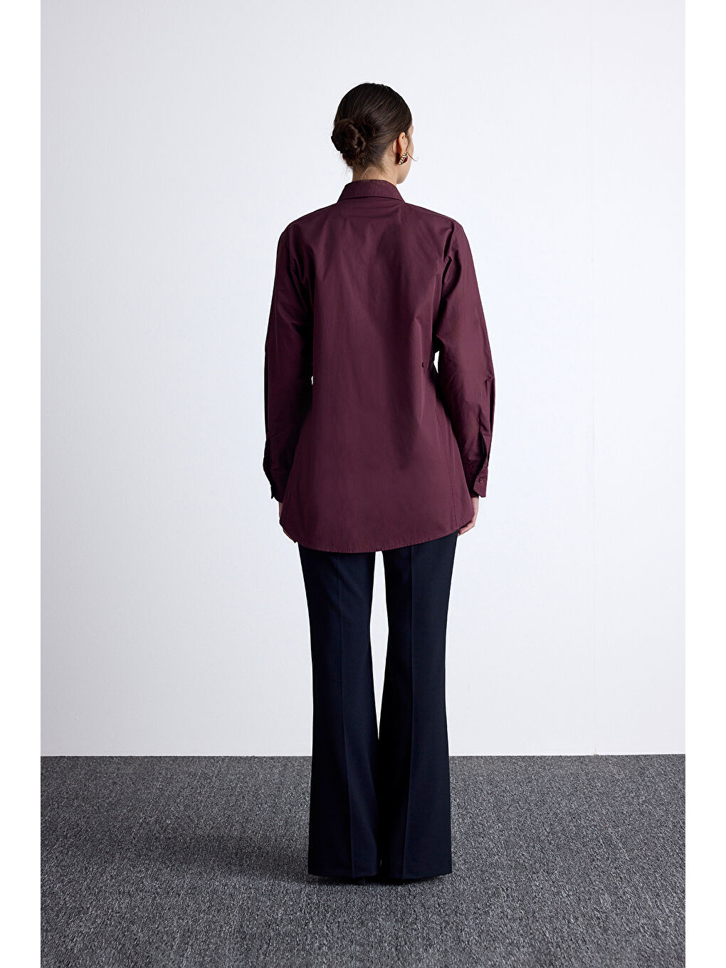 Bel Ayarlamalı Gömlek Bordo-7