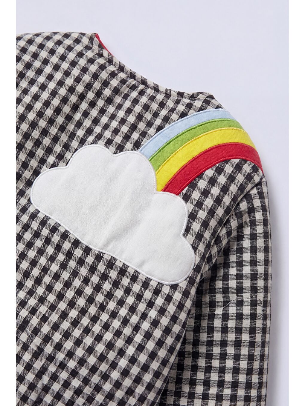 Gri Unisex Çocuk Pamuklu Siyah Beyaz Mantar Nakışlı Pötikare Ceket - Çıtçıt Detaylı-3