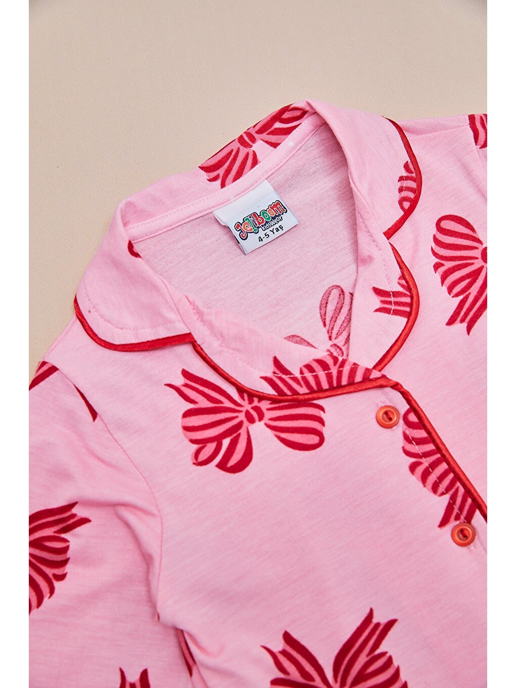 Pembe Kurdeleli Uyku Bantlı Kız Çocuk 3 Lü Pijama Takımı-1