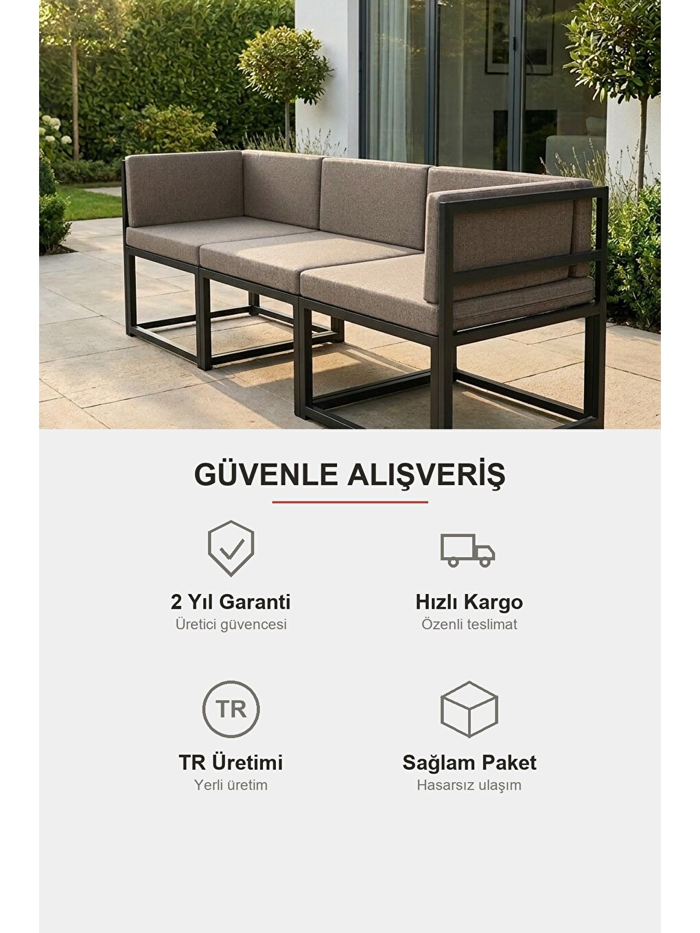 Kahverengi Brio 3'lü Bahçe Balkon Koltuk Takımı | Keten Dokuma, Metal Karkas | Kahve-7