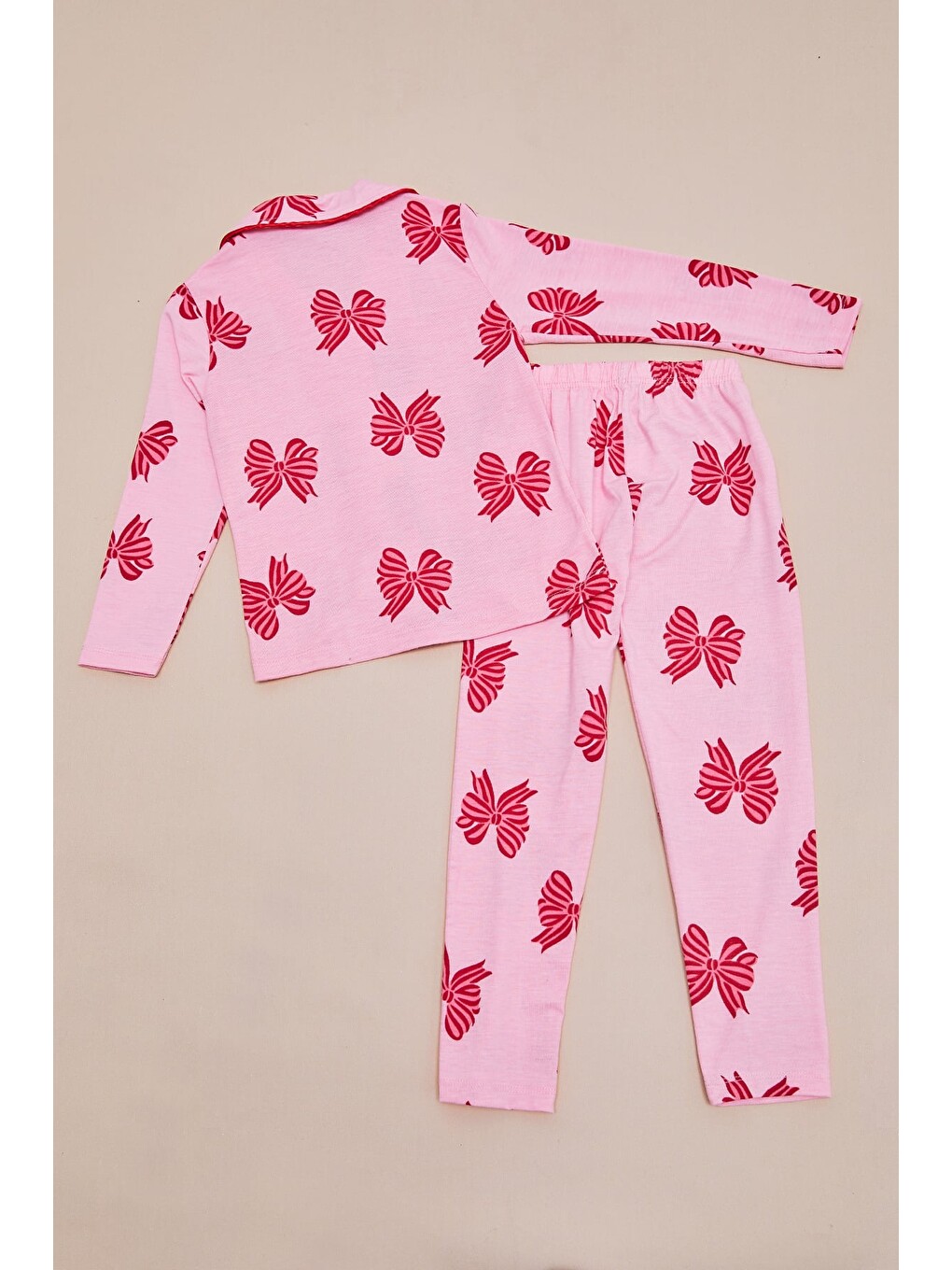 Pembe Kurdeleli Uyku Bantlı Kız Çocuk 3 Lü Pijama Takımı-2