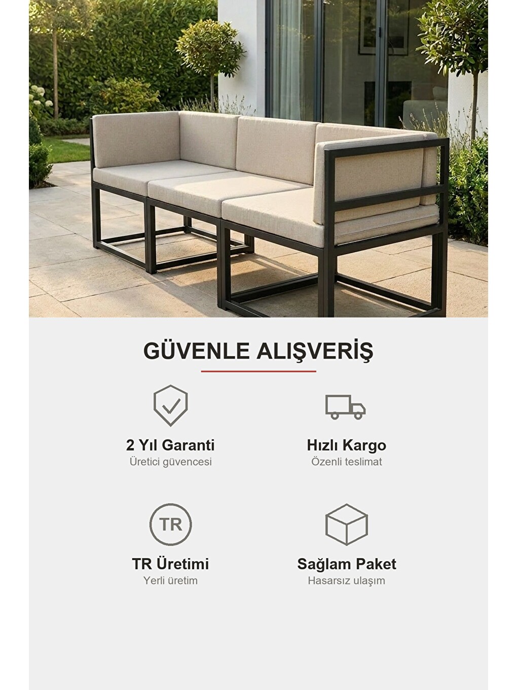 Brio 3'lü Bahçe Balkon Koltuk Takımı | Keten Dokuma, Metal Karkas | Bej-7