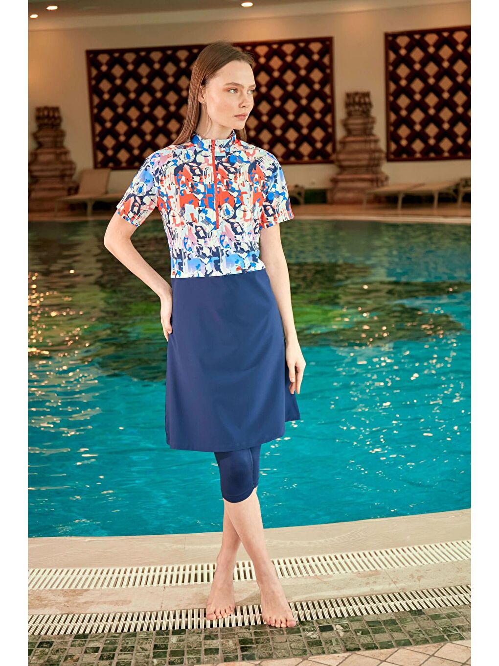 Paraşüt Lacivert Taytlı Yarı Kapalı Mayo M2452-3