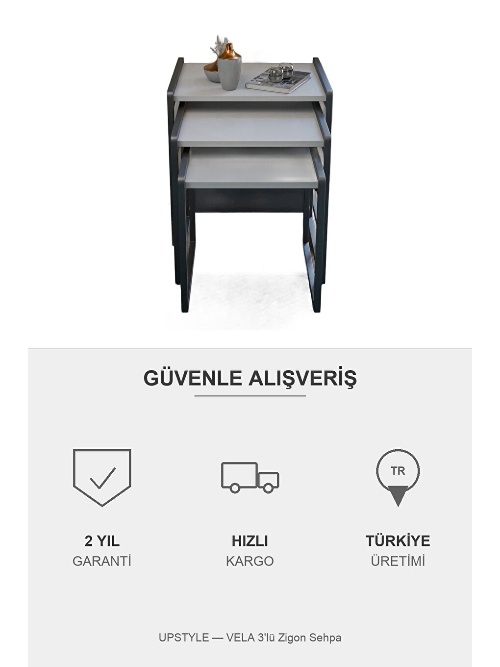 Vela 3'lü Zigon Sehpa | Metal Karkas, İç İçe Geçen Sehpa Seti | Beyaz-6