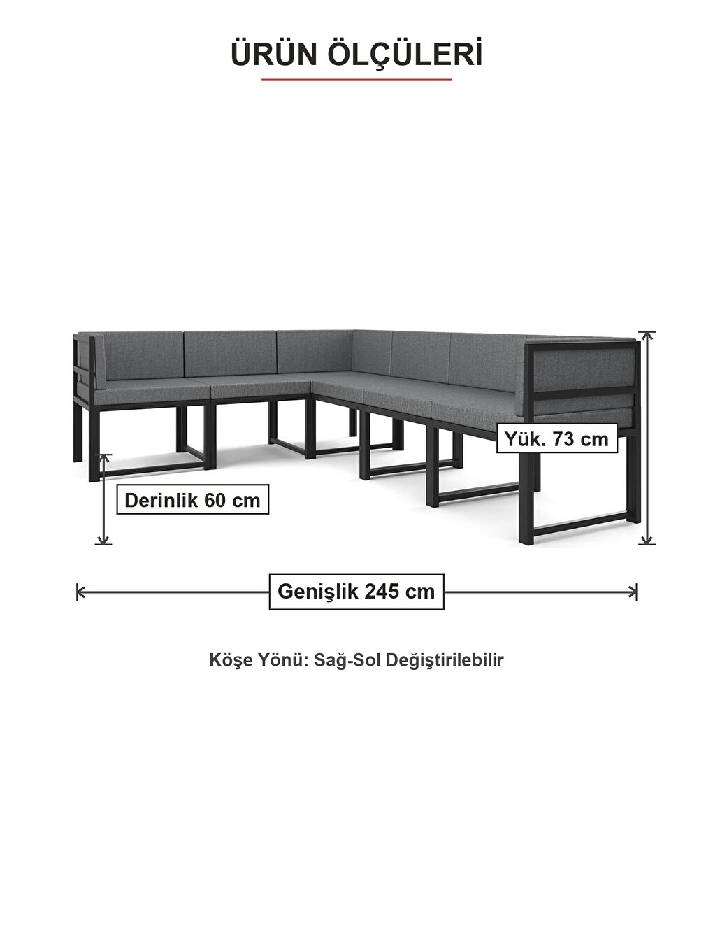 Luno 6'lı L Köşe Koltuk Takımı | Keten, Metal Karkas, Yataklı, Sağ-sol Modüler | Gri-1