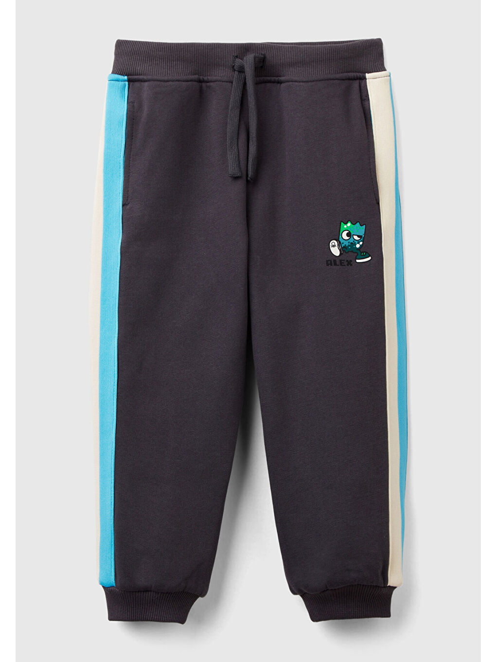 Erkek Çocuk Antrasit Önü Logo Detaylı Yanları Şerit Detaylı Büzgü İpli Eşofman Altı