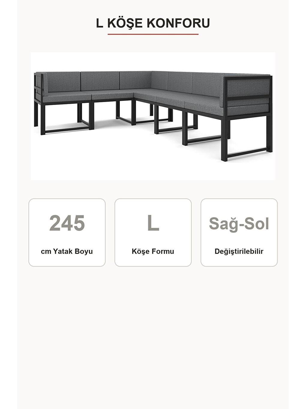 Luno 6'lı L Köşe Koltuk Takımı | Keten, Metal Karkas, Yataklı, Sağ-sol Modüler | Gri-3